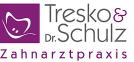 Logo der Zahnarztpraxis mit Zahn-Symbol und den Namen der Zahnärtzinnen TRESKO und Dr. SCHULZ
